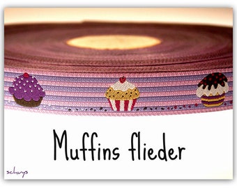 2 Meter Webband "Muffins" flieder (1,50 Euro/m)