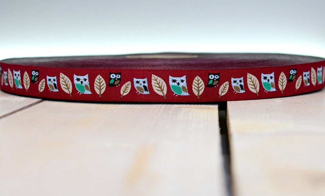 2 Meters of Woven Ribbon night Owl, Wine Red 1.50 Euro/meter - Etsy