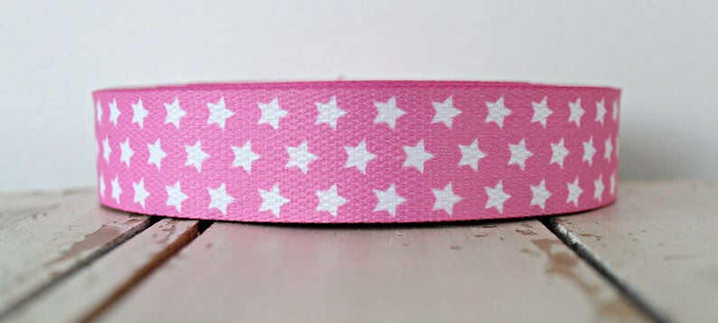 1 meter webbing with stars 30 mm pink image 1