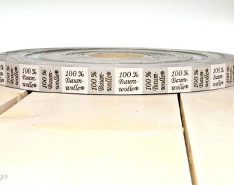 2 Meter Webband Textilkennzeichnung "100 % Baumwolle" grau (1,50 Euro/m)