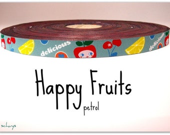 2 Meter Webband "Happy Fruits" petrol (1,50 Euro/m)