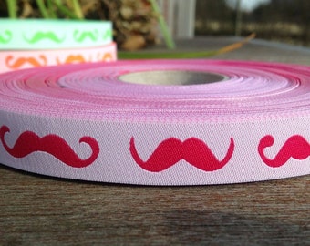 2 Meter WEBBAND "Moustache" pink/weiß (1,50 Euro/m)