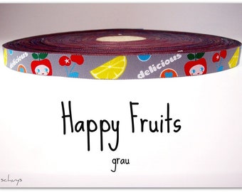 2 Meter Webband "Happy Fruits", grau (1,50 Euro/m)