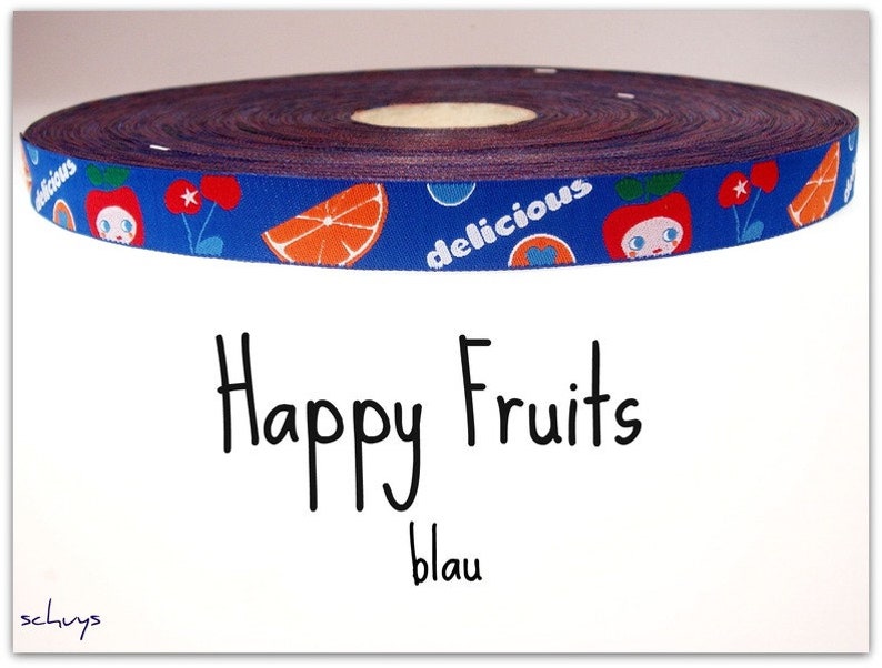 2 Meter Webband Happy Fruits blau 1,50 Euro/m Bild 1