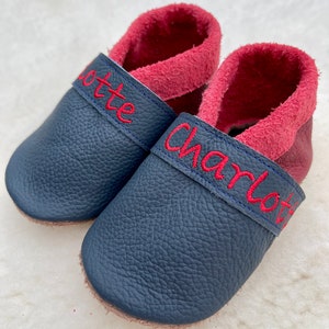 Leather crab dolls with embroidered name from nappa leather Crab-pumping baby shoes Leather dolls Baby pushes, image 1