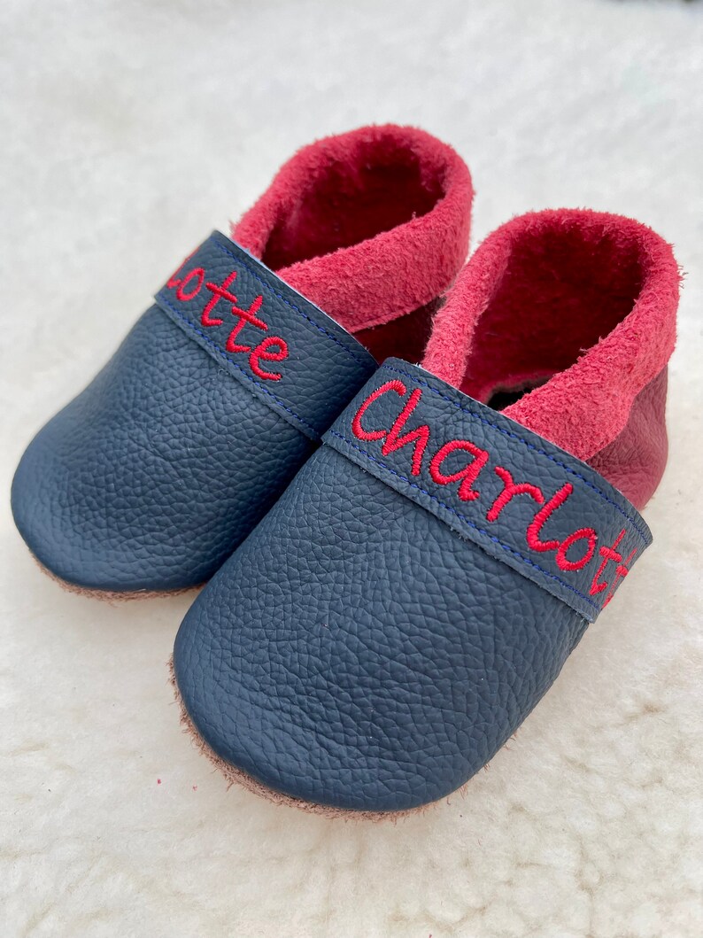 Leather crab dolls with embroidered name from nappa leather Crab-pumping baby shoes Leather dolls Baby pushes, image 1