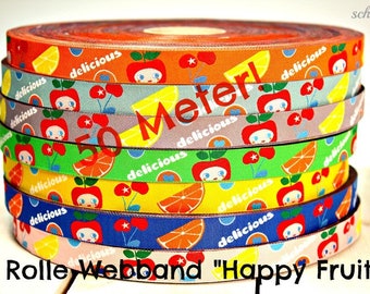 50 Meter-Rolle Webband "Happy Fruits" (0,30 Euro/m)