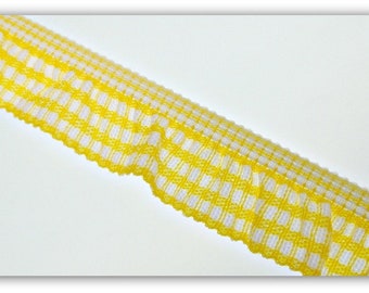 2 Meter elastisches Rüschenband mit Vichykaro  gelb (1,50 Euro/m)