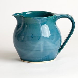 Hand-made Ceramic Juice Pitcher, 2 quarts Peacock Blue