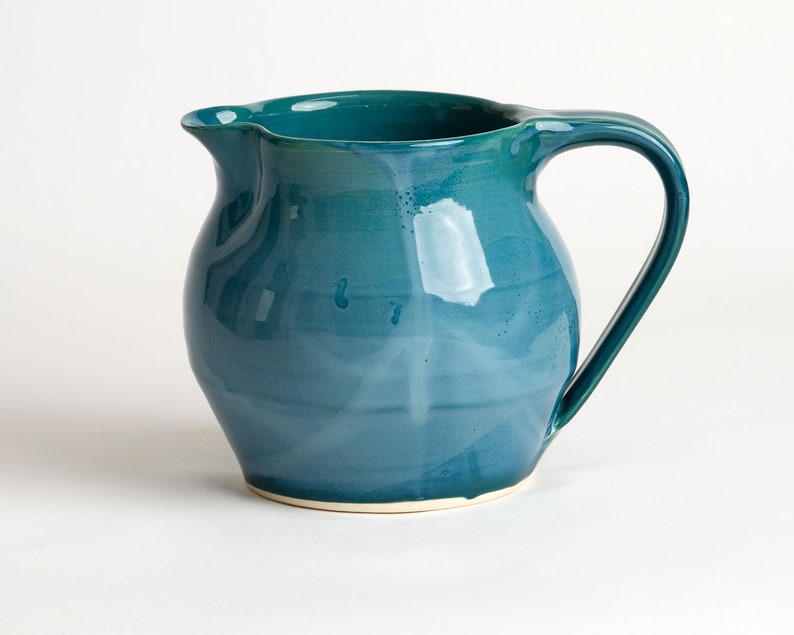 Hand-made Ceramic Juice Pitcher, 2 quarts Peacock Blue