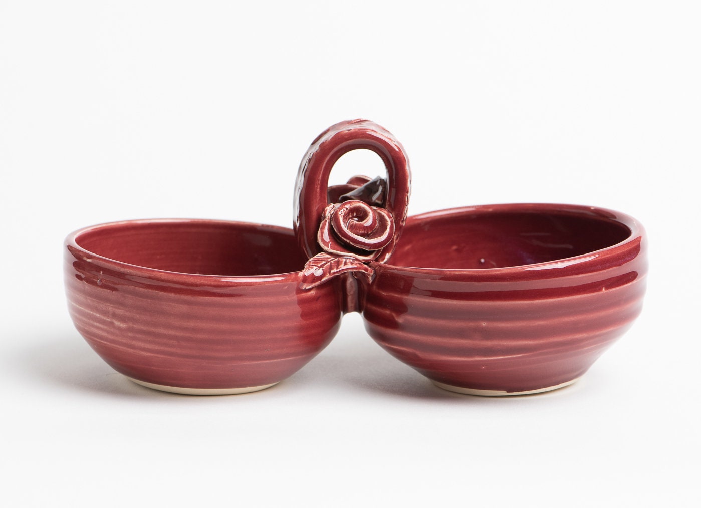 Condiment caddy, salsa dish, candy dish, double bowl server