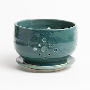 Berry Bowl, strainer or colander with saucer Peacock blue