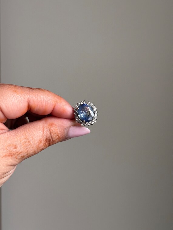 Buy Blue Sapphire Ring Set in White Gold and CZ Diamond Halo