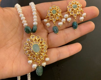 Komal real emeralds pendant set