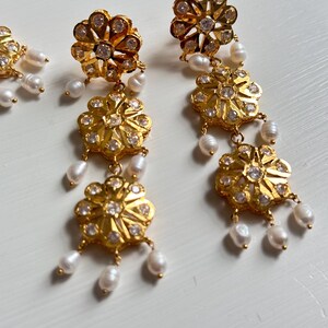 Floral Jadau Necklace Set | 21K Gold Plated, Pearls, Indian Bridal Jewelry image 2