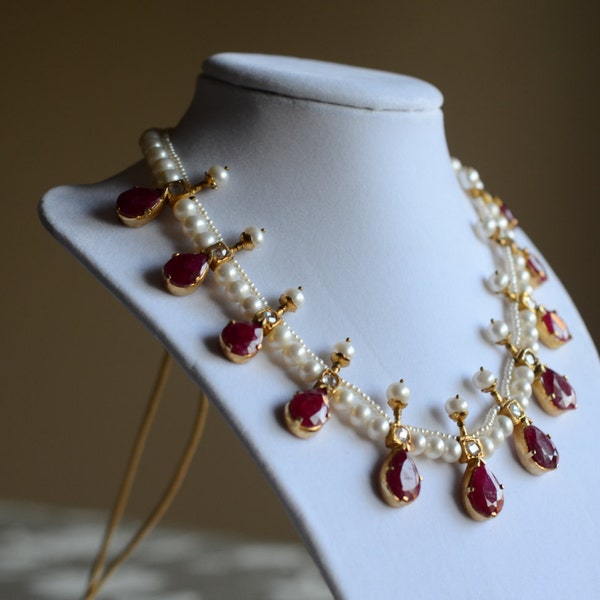 Rehana Large Rubies and pearls Necklace