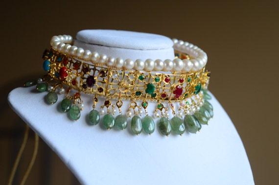 Vintage Multi-Gem Stone Collar with Premium quali… - image 1