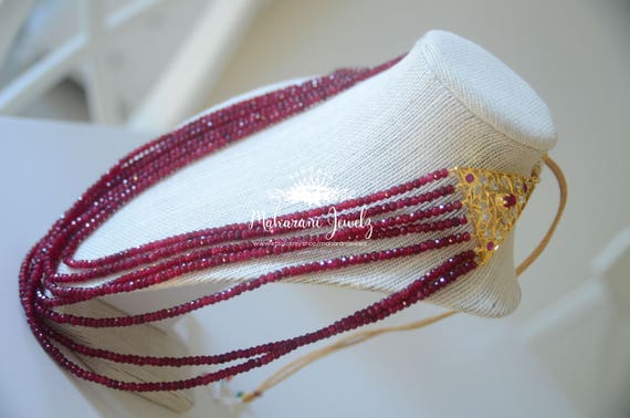 Multi-String Ruby Necklace, Gold Plated, Adjustab… - image 2