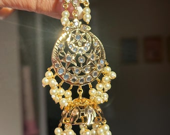 Gold Plated Jhumka Earrings, Pearl Indian Pakistani Jewelry