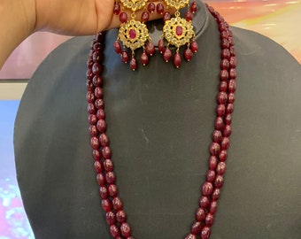Zeba 2 layered natural Ruby mala necklace and matching earrings
