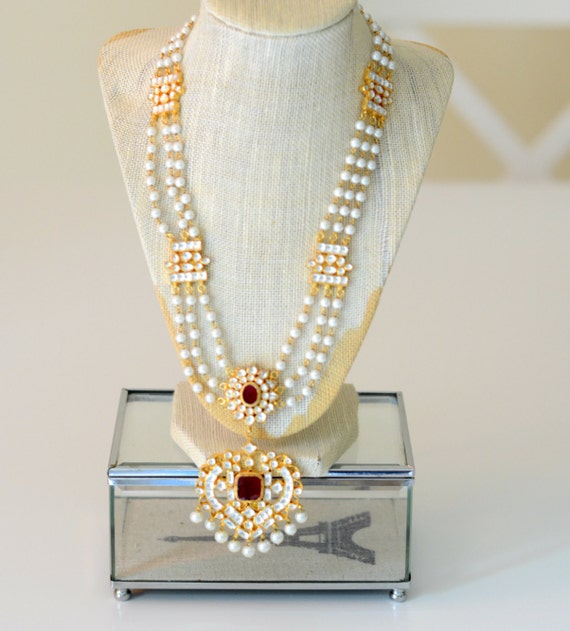 Tabea Kundan Rani haar with pearls and Ruby color… - image 2