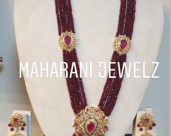 Inyat Ruby bridal necklace set with earrings/ gold plated with natural rubies/ raani haar/ sabyasachi style Indian bridal necklace