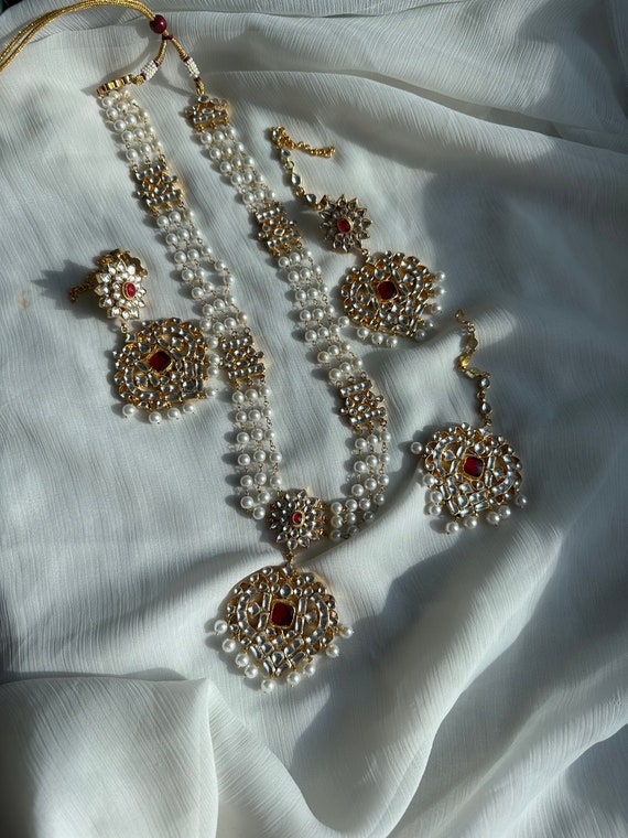 Tabea Kundan Rani haar with pearls and Ruby color… - image 5