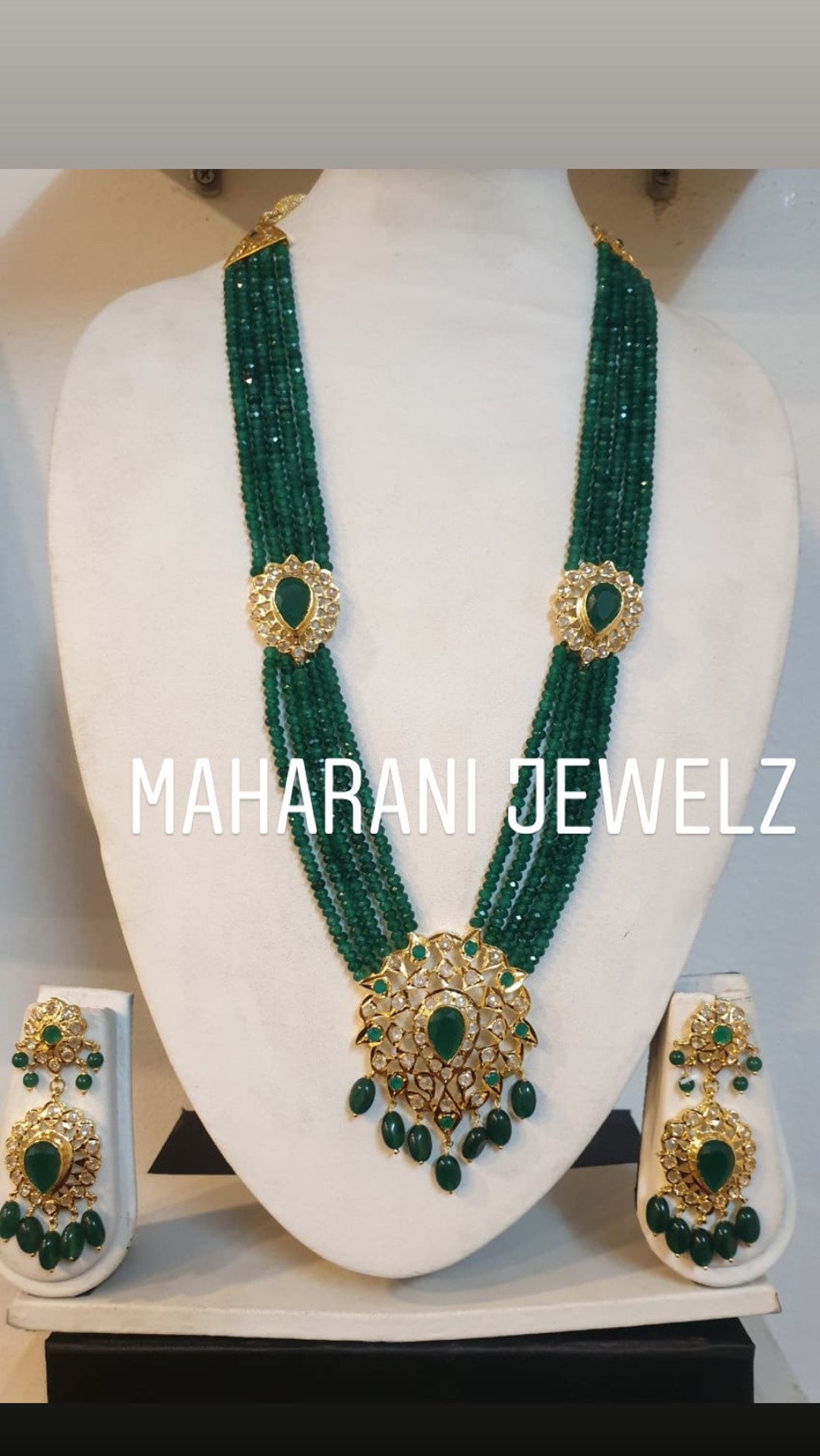 Inyat Emerald Bridal Necklace Set With Earrings/ Gold Plated With