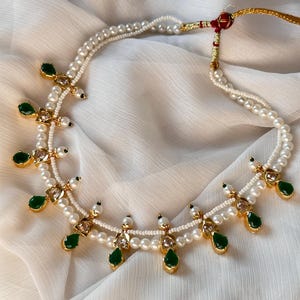 Emerald and pearl necklace set with matching earrings | tear drop emeralds