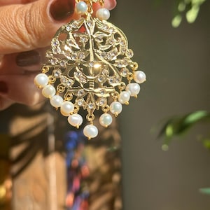 pareloorbellen 21k verguld op zilver jadau Pakistaanse oorbellen Indiase sieraden Eid-oorbellen Hyderabadi sieraden middelgrote gouden oorbellen
