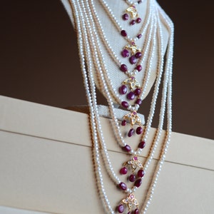 Hyderabadi Traditional Sathlada necklace/ Seven Layered Necklace with pearls and Rubies