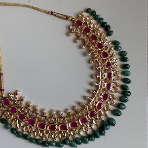raw emerald necklace set with rubies and chandbalis – Pakistani Bridal Jewelry Indian Wedding Mughal Design Bollywood inspired jadau necklac