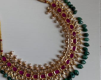raw emerald necklace set with rubies and chandbalis – Pakistani Bridal Jewelry Indian Wedding Mughal Design Bollywood inspired jadau necklac