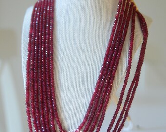 multi String Ruby Mala, Natural multi string Ruby Necklace, Multi layered, gold plated, faceted rubies corundum ruby bead necklace
