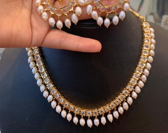 Samra gold plated simple polki set with chandbalis