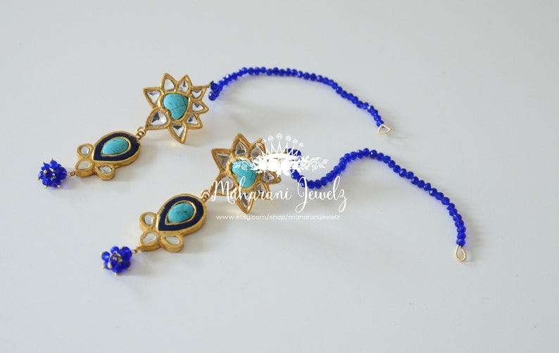 Quratulain Royal Blue Wide statement necklace with earrings
