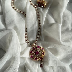 Rajasthani Jadau Mala Necklace Set | Ruby and Pearl Indian Jewelry | Bridal Jewelry | Traditional Kundan Necklace pearls Mala Pakistani