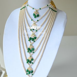 Hyderabadi satlada with natural emeralds and pearls 21k gold plated on silver | Indian bridal jewelry | Pakistani wedding necklace 7 layered