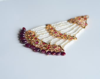 Chandelier Bridal Hair Piece with Rubies and Pearls(jhumer)