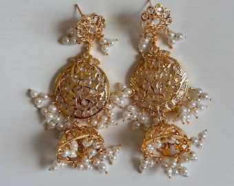 Gold Plated Pearl Jhumka Earrings – Hyderabadi Jadau Indian Jewelry