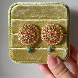 emerald and ruby studs 21K Gold Plated Silver Jadau Earrings, Mughal Inspired Jewelry, Indian Pakistani earrings Gift for her natural gems