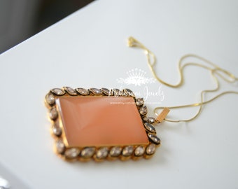 Thelma large statement pendant with semi precious peach moonstone and crystals