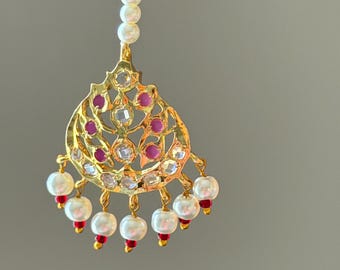 Jadau maang tikka baby teeka Mughal Inspired Hyderabadi Jewelry Pakistani Indian Bridal accessory Wedding Headpiece pearl small tikka