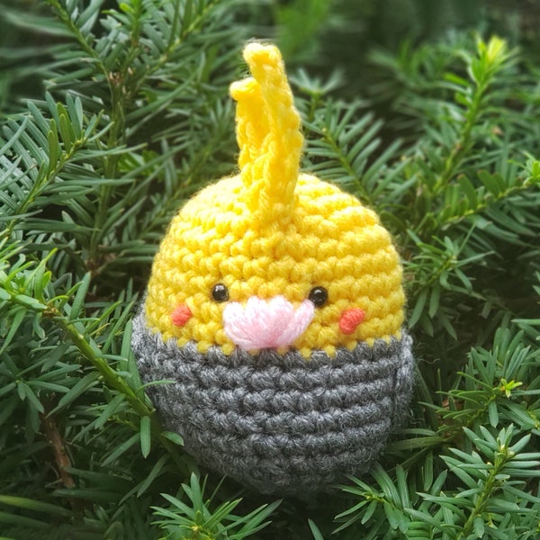 Peluche cockatiel gris et jaune - Amigurumi oiseau fait main