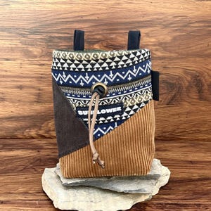 handmade Corduroy Chalk Bag for Climbing | Unique Geometric Design