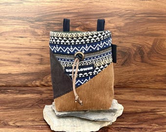 handmade Corduroy Chalk Bag for Climbing | Unique Geometric Design