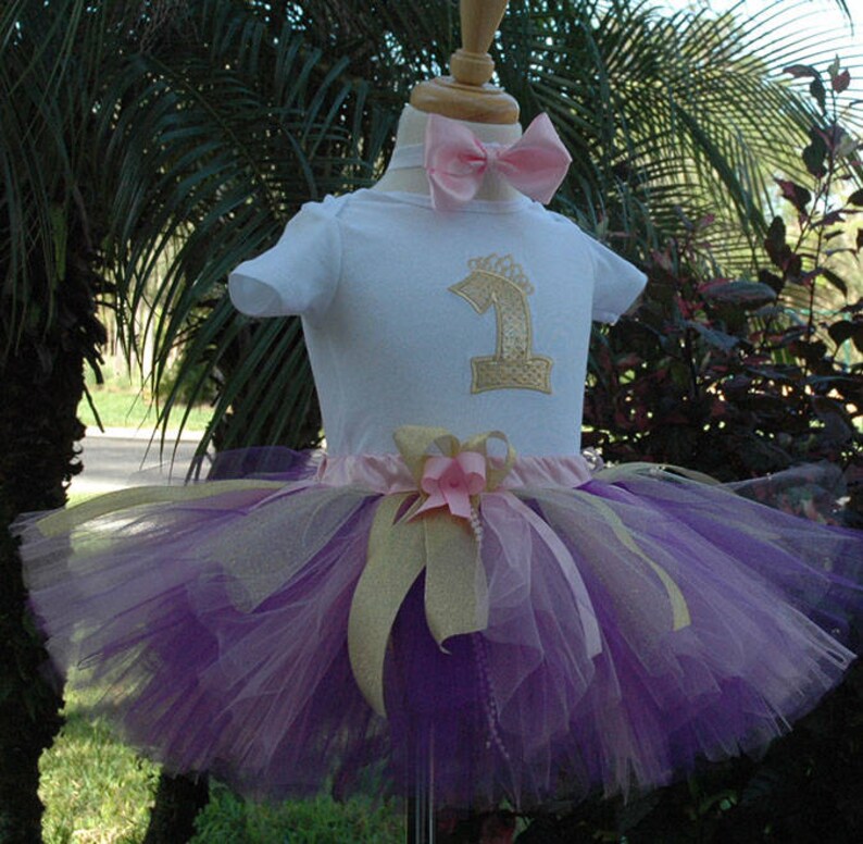 purple and gold birthday girl, tutu outfit girl,1st birthday,pink and gold ,purple,one year old girl birthday outfit,baby 1st,personalized image 3