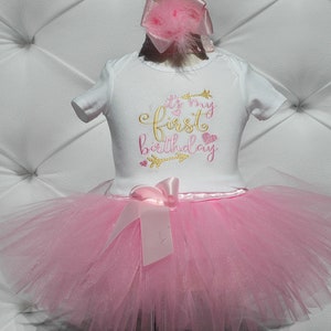 wild one birthday girl.It's my first birthday tutu outfit,cute 1st birthday,pink and gold,,first birthday princess dress,first birthday image 3