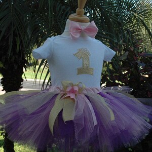 purple and gold birthday girl, tutu outfit girl,1st birthday,pink and gold ,purple,one year old girl birthday outfit,baby 1st,personalized image 4