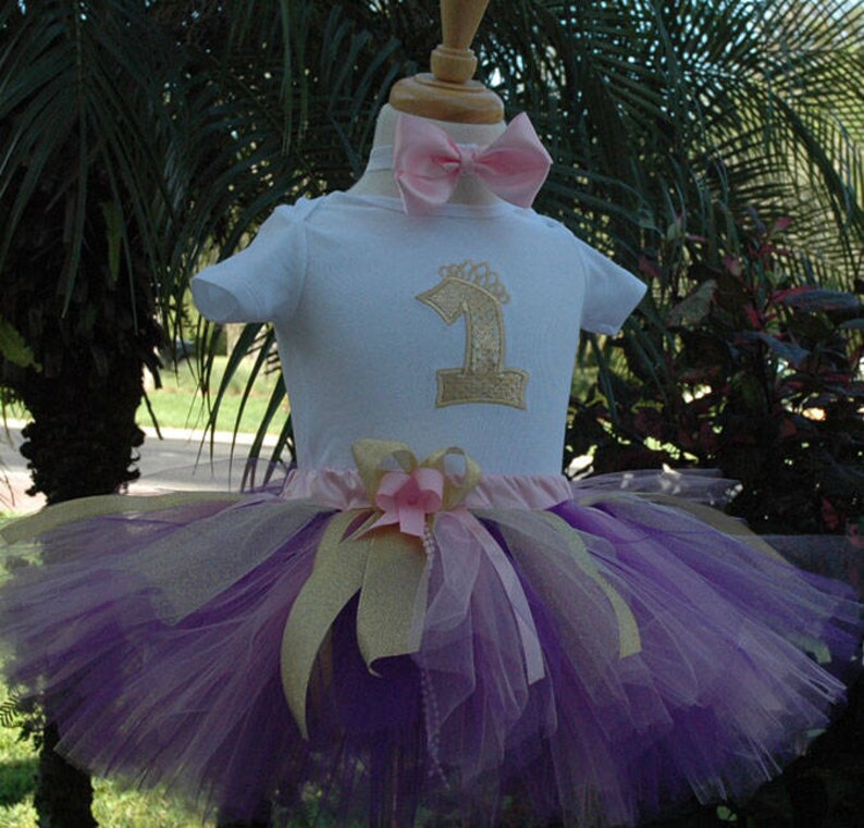 purple and gold birthday girl, tutu outfit girl,1st birthday,pink and gold ,purple,one year old girl birthday outfit,baby 1st,personalized image 4